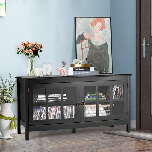 Meuble TV en Bois avec 2 Portes et 4 Compartiments 114 x 48,5 x 61 cm Style Moderne pour Salon et Chambre Noir