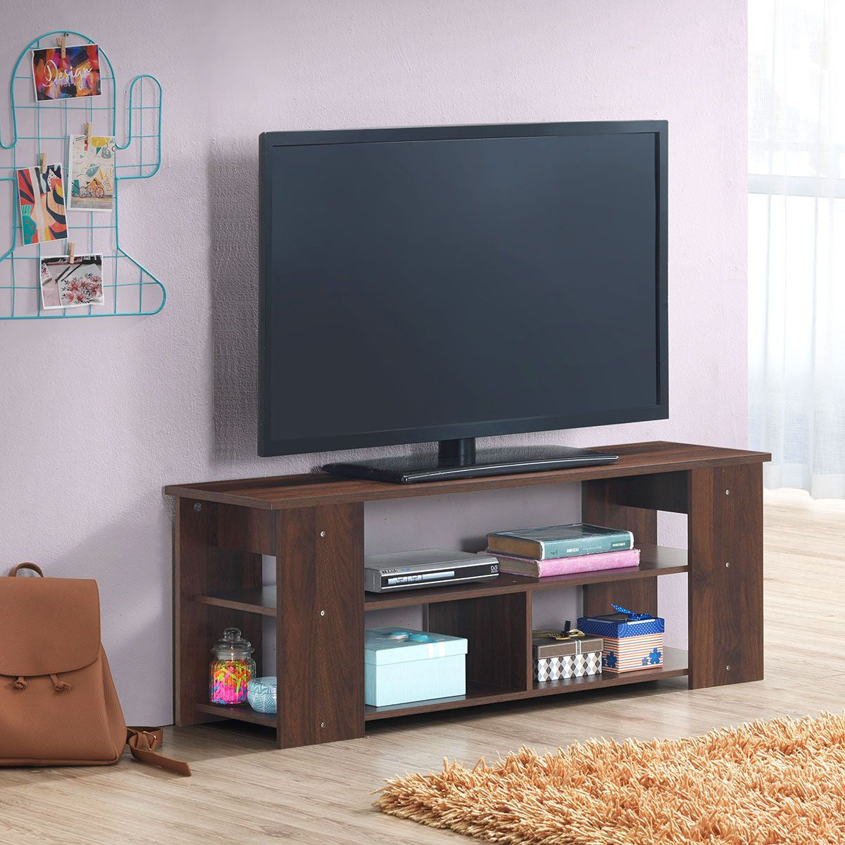 Meuble TV à 3 Niveaux avec Structure en Bois Massif pour Salon Chambre Salle de Jeu Style Moderne 100 x 29  x 40,5 cm Marron