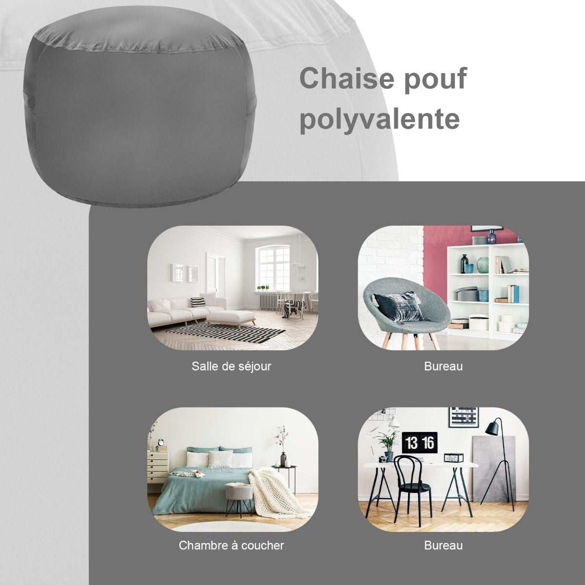 Pouf Poire 92 CM Ultra Confortable Rempli d'Éponge Doublure Indépendante Housse en Microfibre pour Chambre/Salon Gris