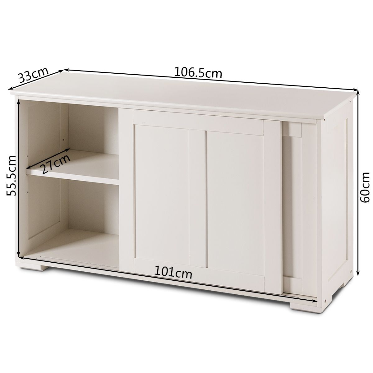 Buffet Armoire de Cuisine en MDF avec 2 Etagères de Rangement et 2 Portes Coulissantes Marron/Blanc