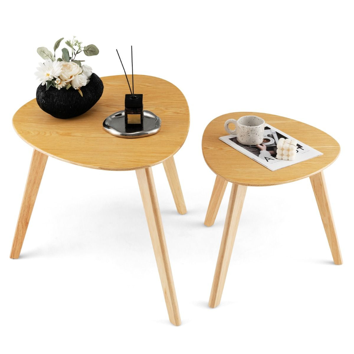 Lot de 2 Tables Basses Gigognes en Bois Table d’Appoint avec Coussinets Antidérapants Combinaison Libre pour Salon Chambre