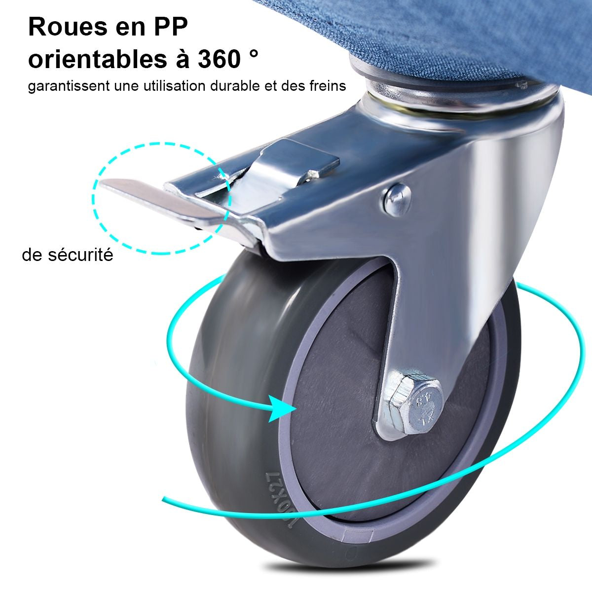 Fauteuil Convertible avec Accoudoirs et Dossier Réglable Rembourré par Éponge Roue avec Frein Bleu