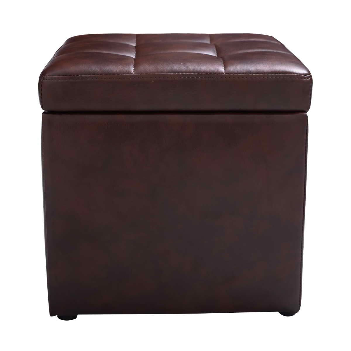 Tabouret Pouf Coffre Boîte de Rangement Repose-Pied Ottoman Espace de Stockage Cuir PU, max. 150 kg, 40x40x40cm, Marron