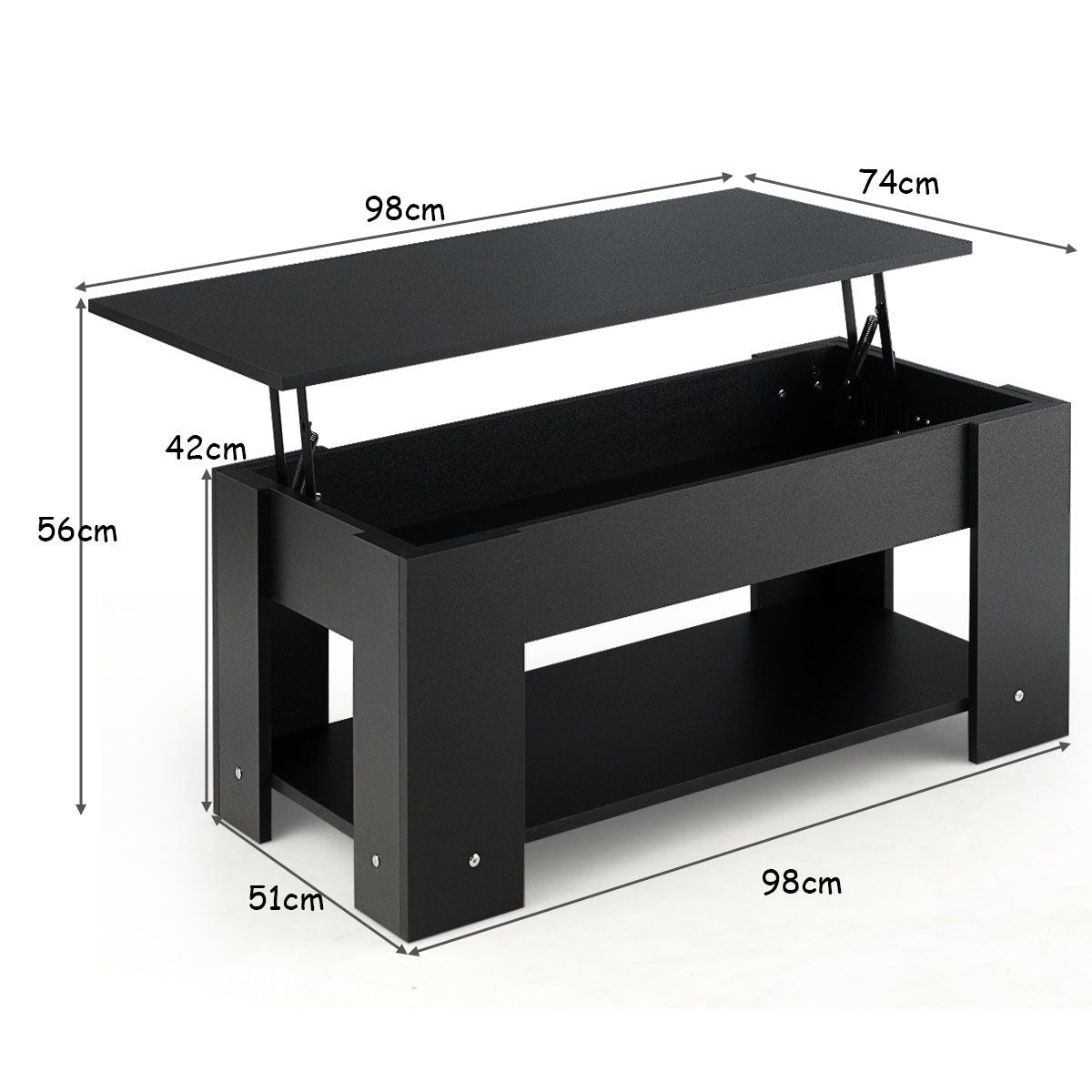 Table Basse avec Plateau Relavable et 1 Etagère pour Rangement Style Moderne 98 x 51 x 42 CM Noir