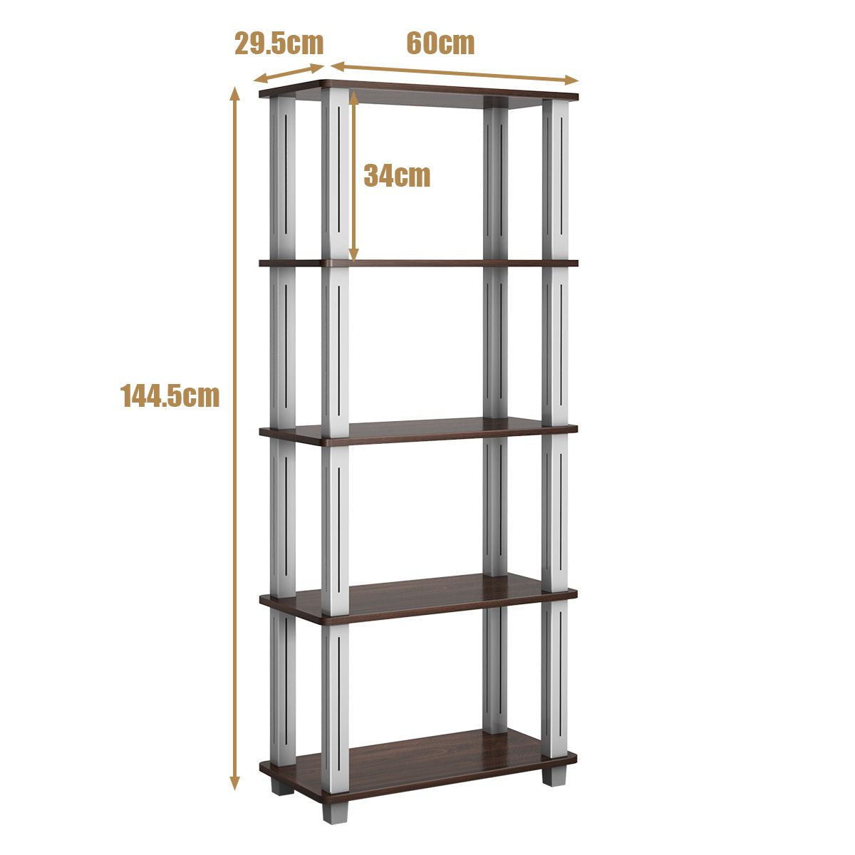 Bibliothèque Étagère à 5 Niveaux 60 x 29,5 x 144,5 CM Étagère/Meuble de Rangement pour Salon/Salle de Bain/Cuisine Café