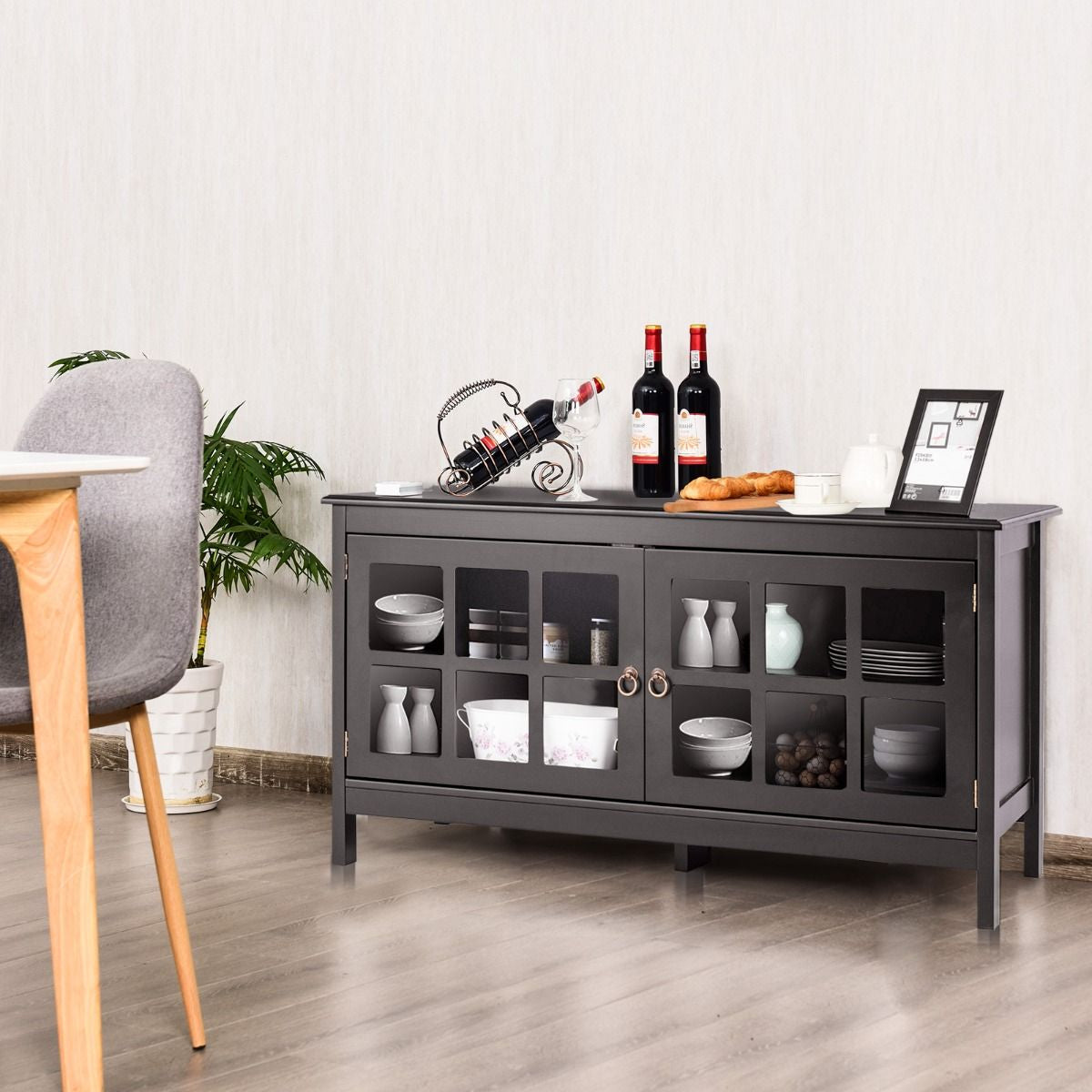 Meuble TV en Bois avec 2 Portes et 4 Compartiments 114 x 48,5 x 61 cm Style Moderne pour Salon et Chambre Noir