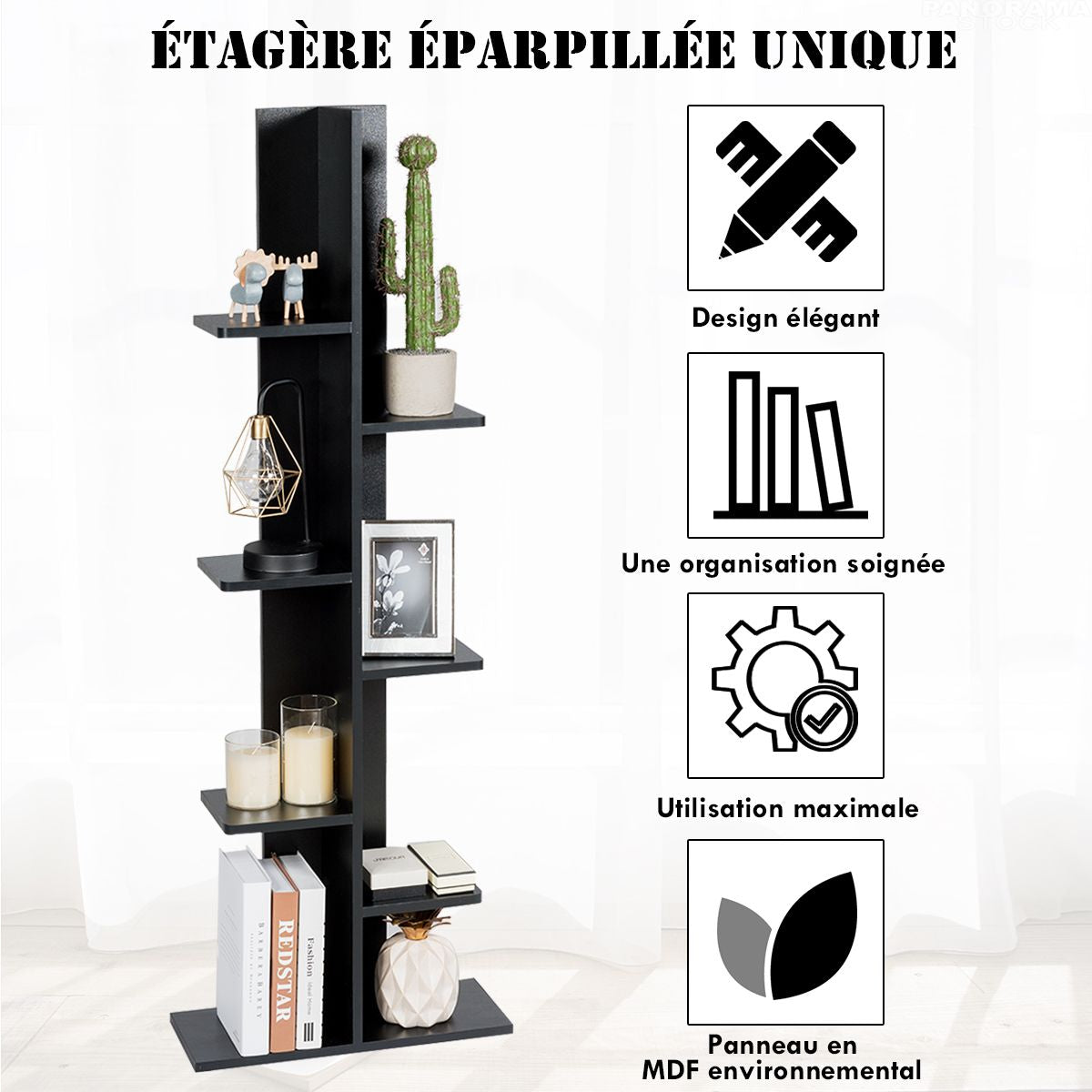 Étagère de Rangement Étagère de Bibliothèque 8 Étages Dispersés Étagère de Stockage  Noir