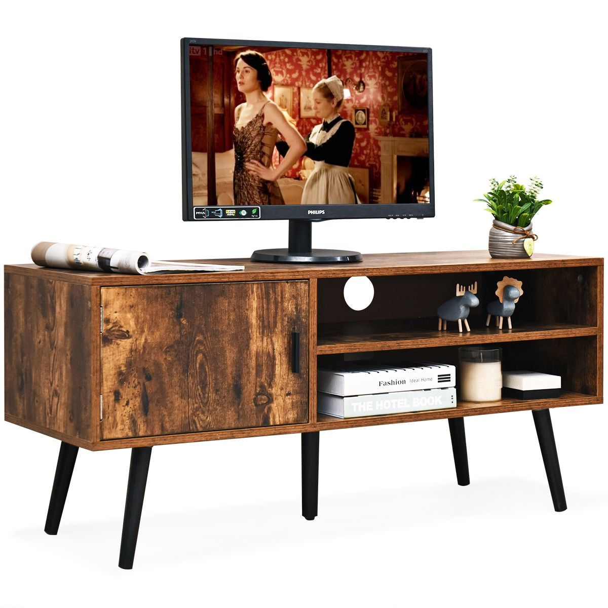 Meuble TV Jusqu’à 42 Pouces 110 x 39,5 x 50,5 CM avec 1 Portes et 2 Étagères Marron Rustique