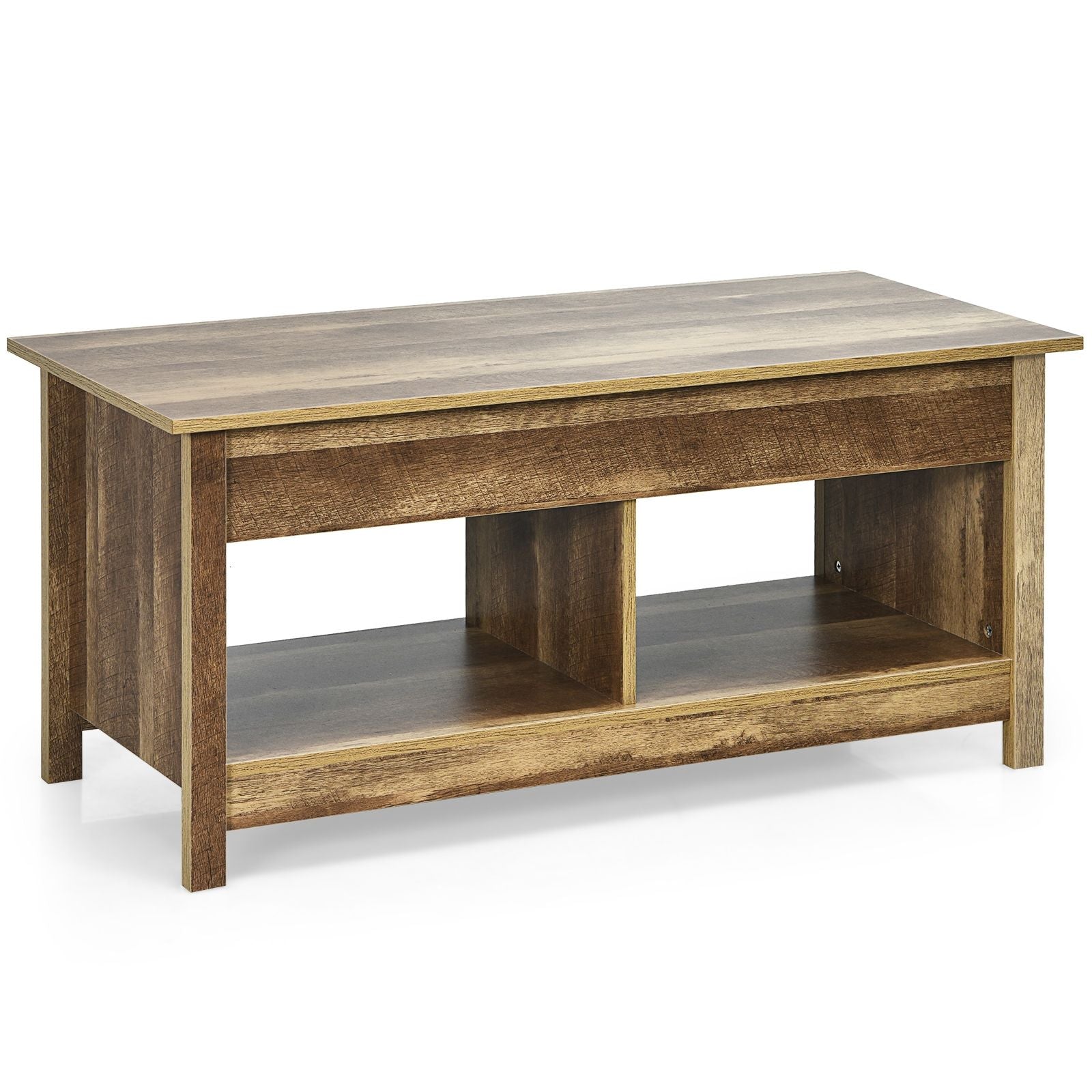 Table Basse avec Plateau Relevable avec Espace de Rangement Caché et Etagère Inférieur 109 x 47,5 x 50-63 cm Chêne