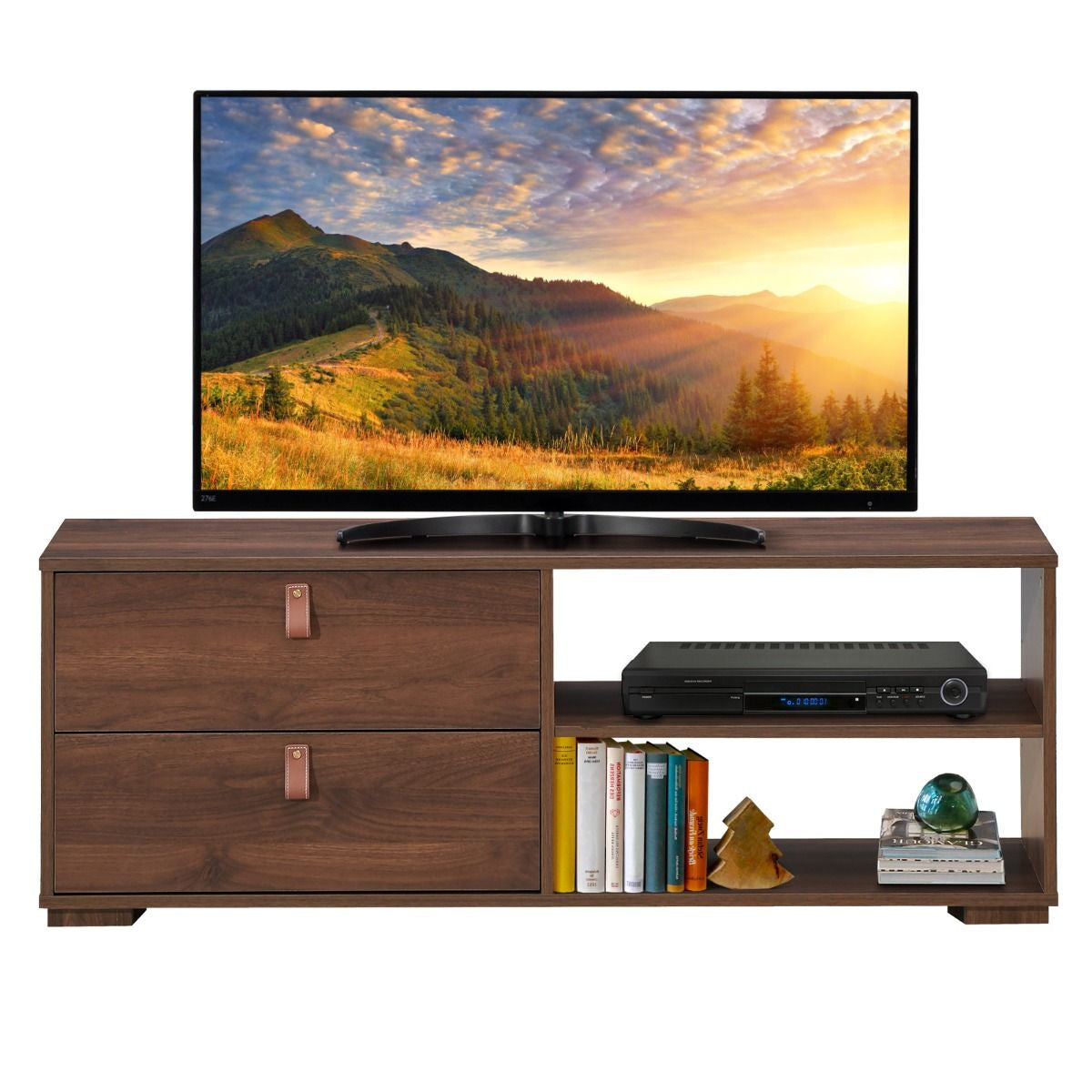 Meuble TV en Bois avec 2 Tiroirs Étagère Réglable Style Industriel 120,5 x 39 x 42 cm pour Salon Chambre Marron Rustique