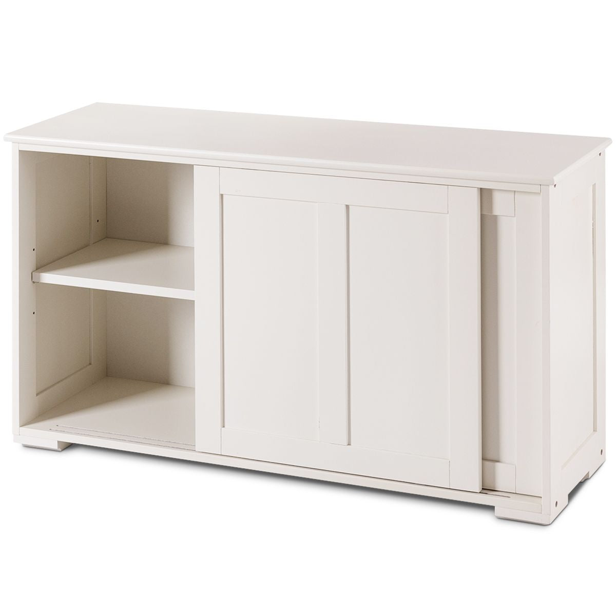 Buffet Armoire de Cuisine en MDF avec 2 Etagères de Rangement et 2 Portes Coulissantes Marron/Blanc