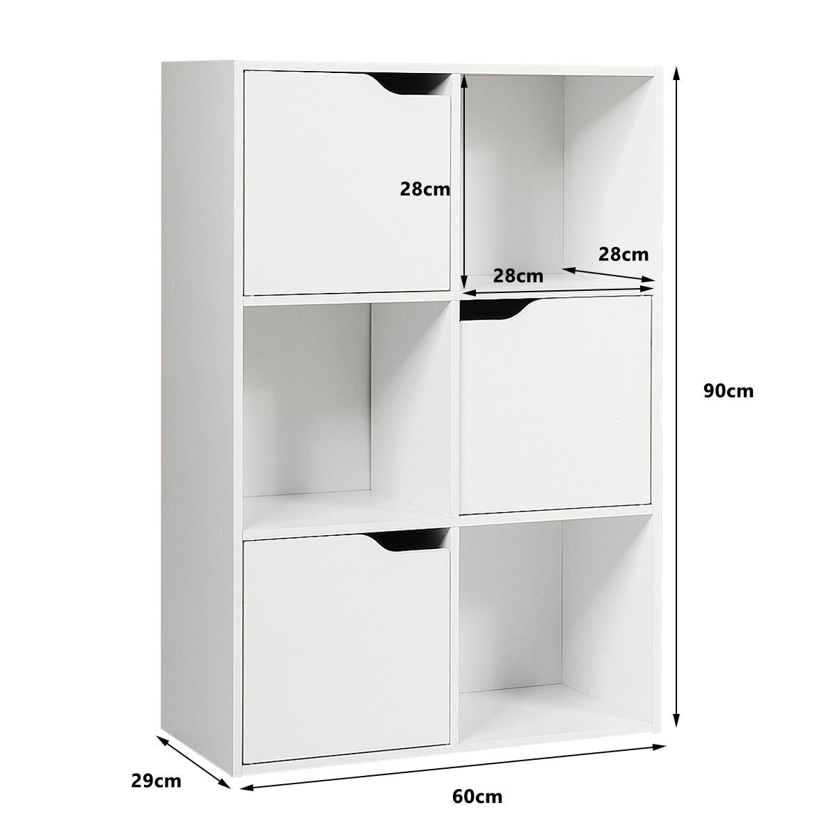 Meuble de Rangement Casier avec 6 Compartiments 3 Ouvert et 3 avec Porte