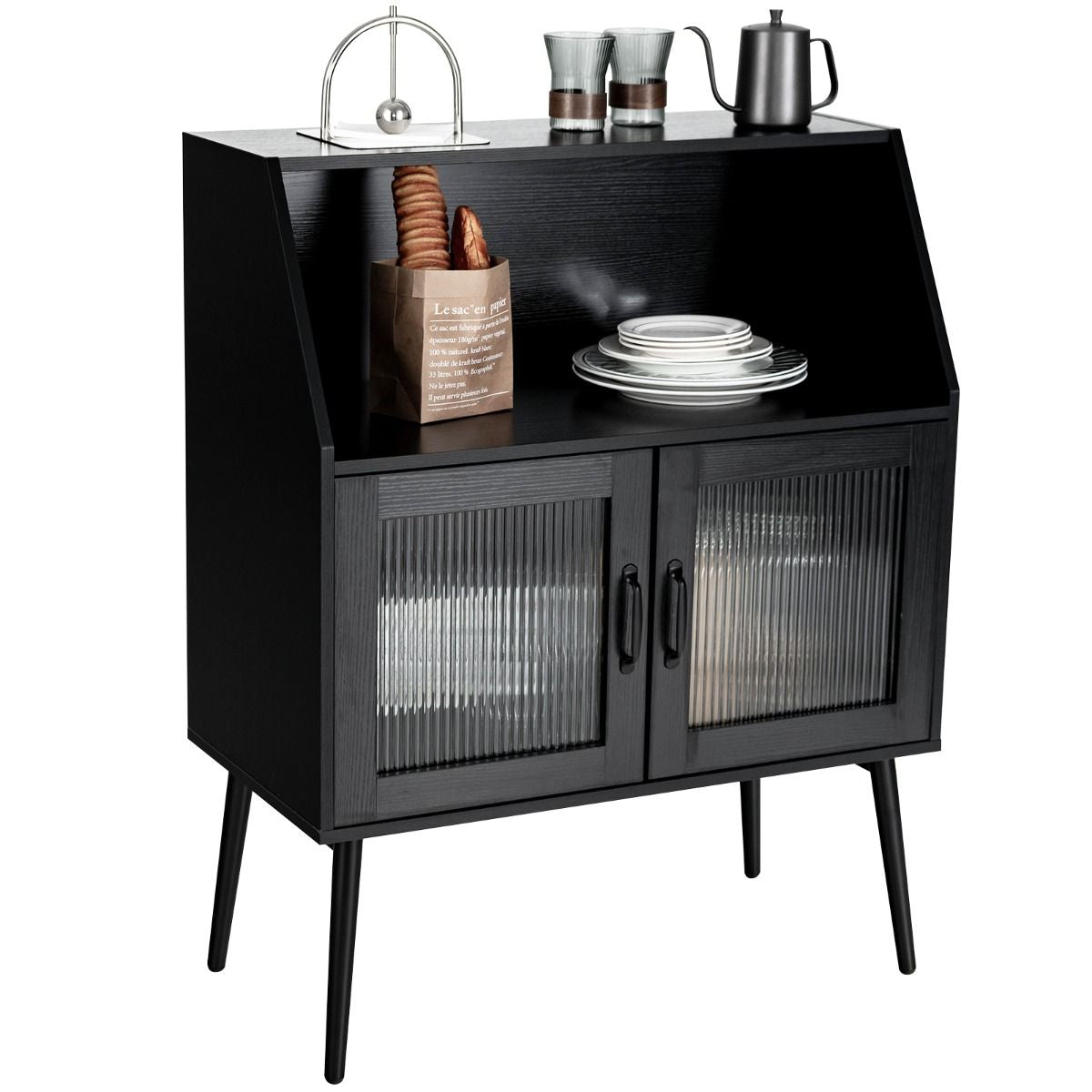 Meuble de Rangement Style Industriel 80x40x101cm Buffet avec 2 Portes et Placard pour Salon Bureau Cuisine Noir