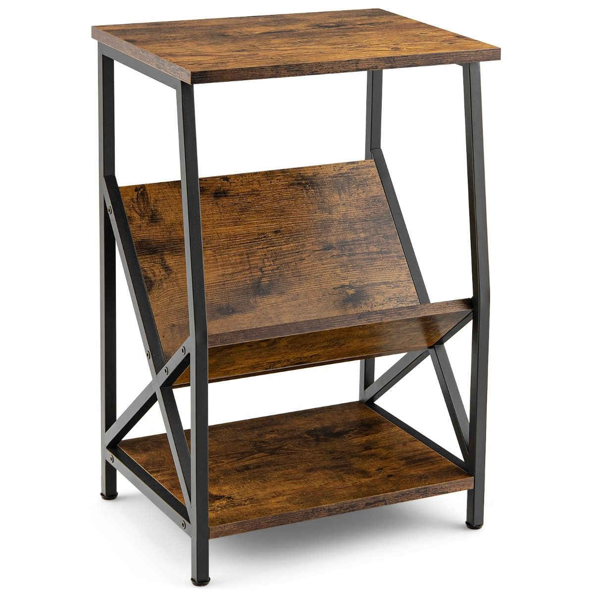 Table d'Appoint Industriel à 3 Niveaux Cadre en Métal 40 x 30 x 61 CM avec Étagère Ouverte pour Bureau Chambre