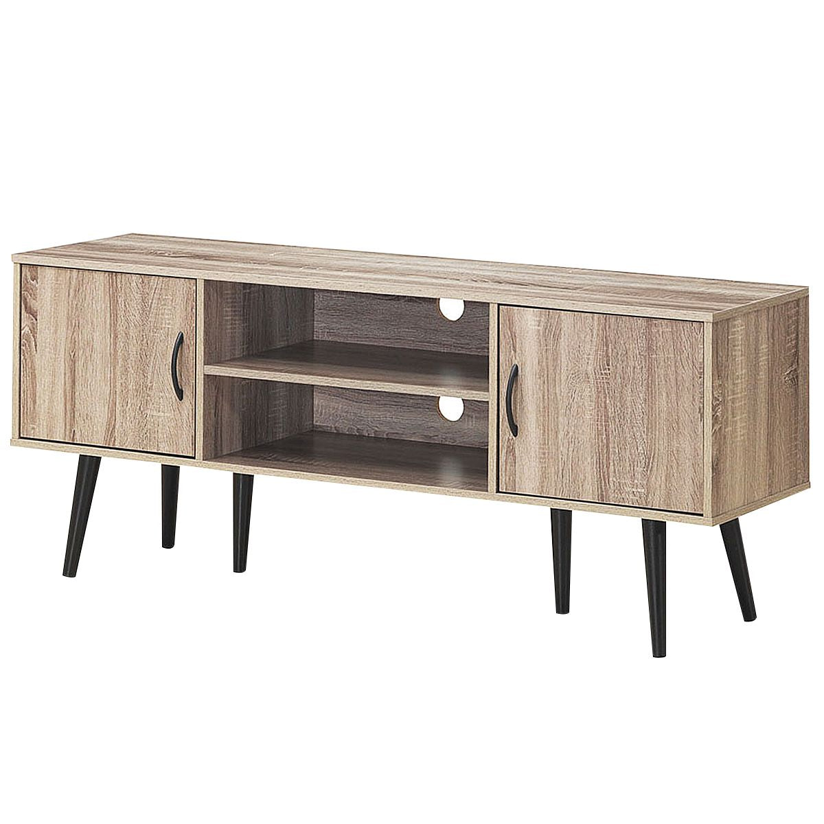 Meuble TV 147 x 39,5 x 62 CM Console Multimédia avec 2 Armoires de Rangement, 2 Etagères Ouverte pour TV Jusqu'à 65''