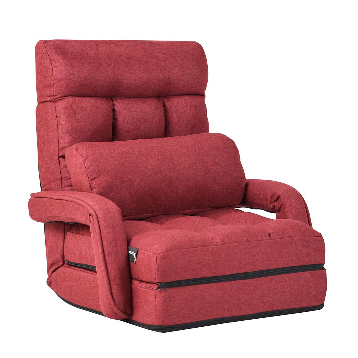 Fauteuil Convertible Chauffeuse Convertible 1 Place en Tissu avec Oreiller 5 Positions Rouge