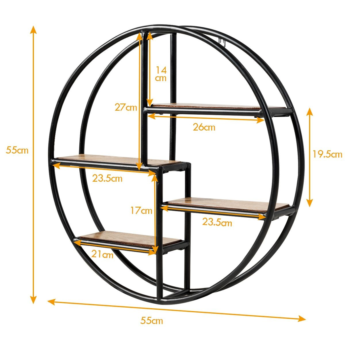 Étagères Murales Ronde de Style Industrielle avec 4 Etagères Dimensions Ø 55 x 11 CM Matériel de Fixation Inclus