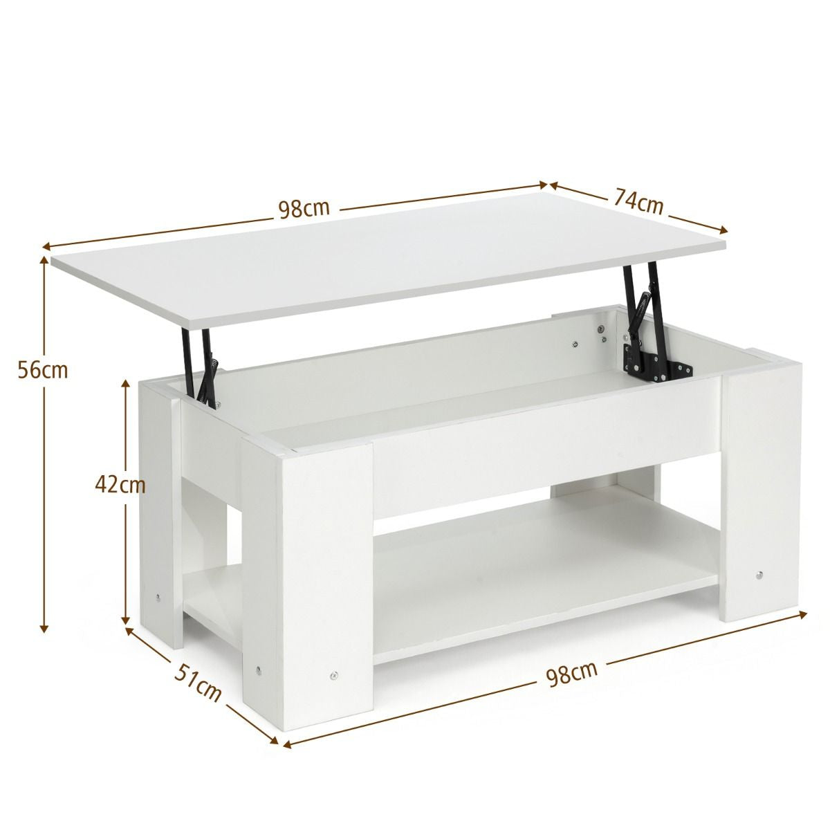 Table Basse avec Plateau Relavable et 1 Etagère pour Rangement Style Moderne 98 x 51 x 42 CM Blanc