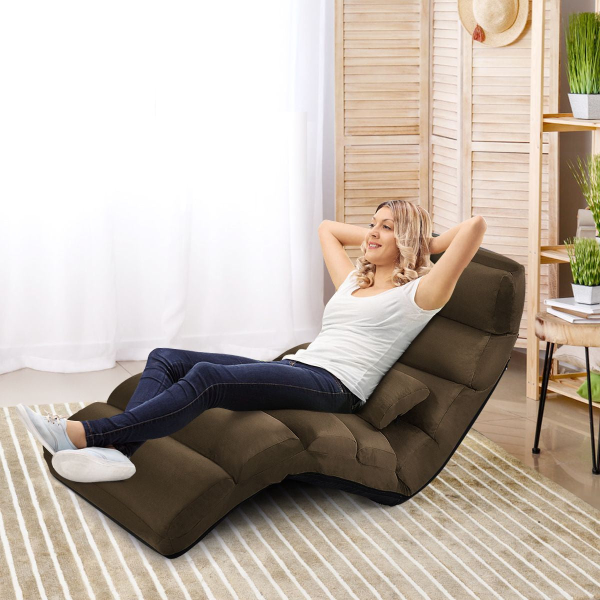 Fauteuil Relax Pliable Réglable sur 5 Positions en Faux Daim Chaise de Sol pour Salon Mobilier de Bureau Chambre Marron