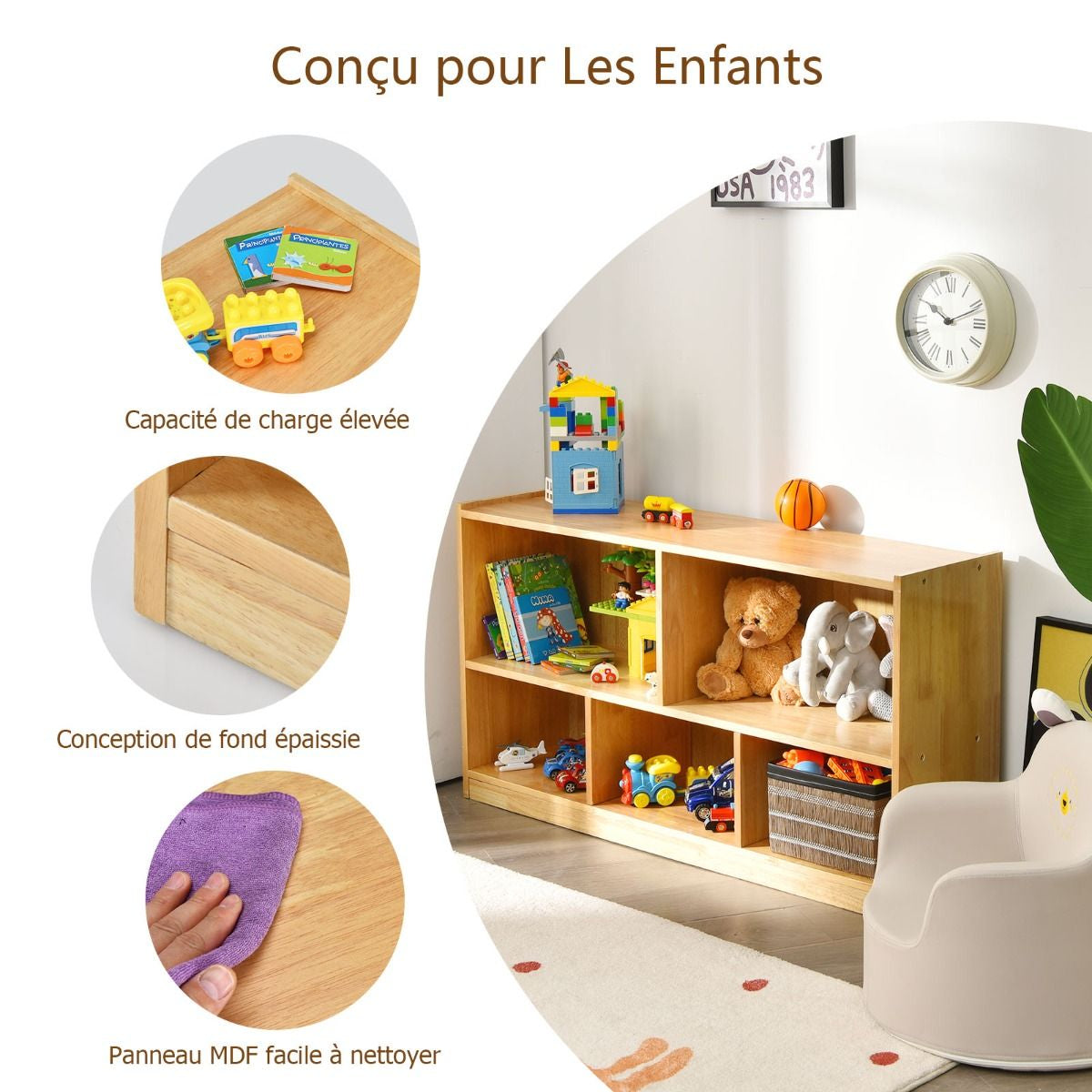 Bibliothèque pour Enfants  111 x 30 x 61,5 CM Rangement pour Livres Jouet et œuvres d'Art