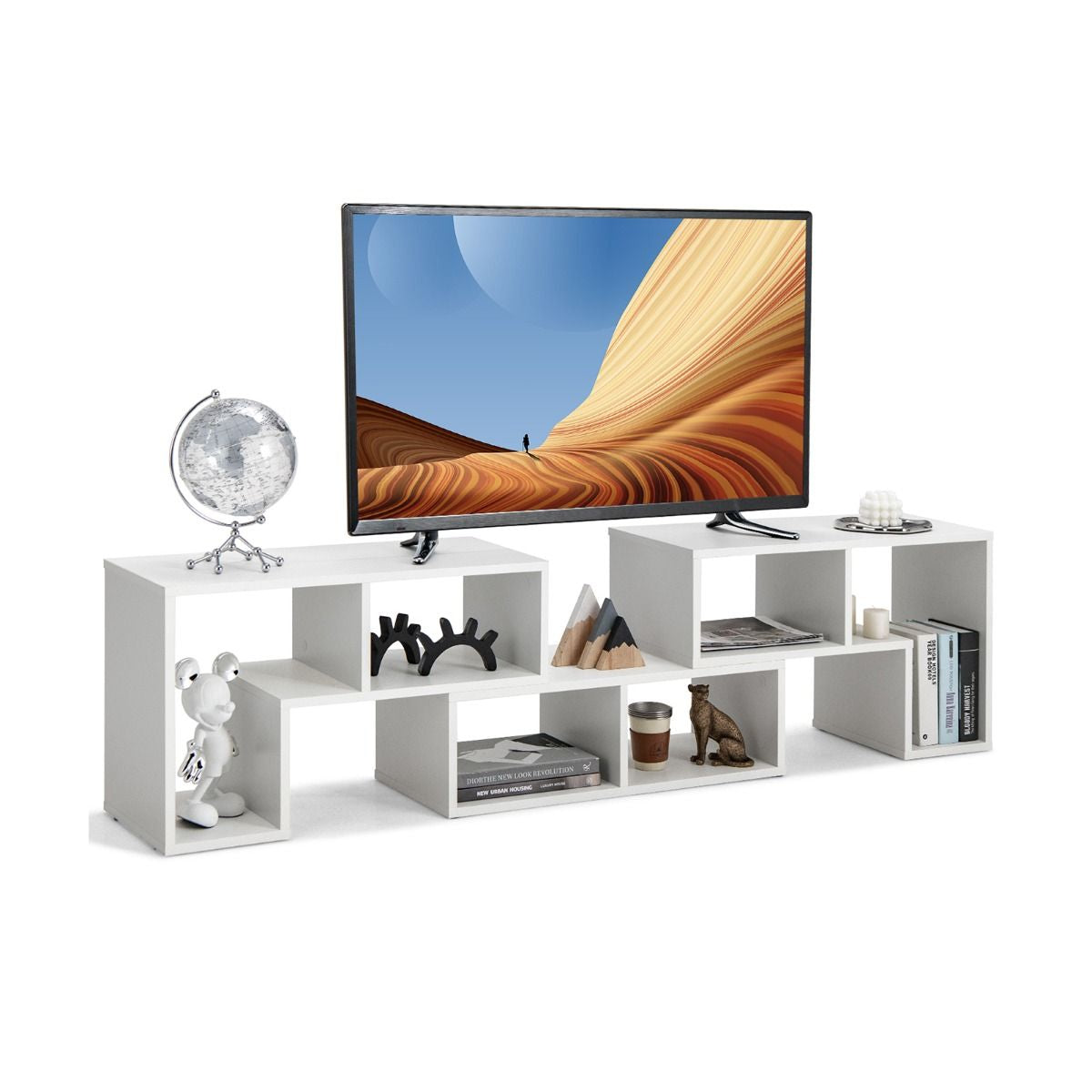 Meuble TV 3 Pièces 140x30x43cm Combination Libre pour Télévision Jusqu’à 49 Pouces pour Salon Chambre Bureau en MDF Blanc