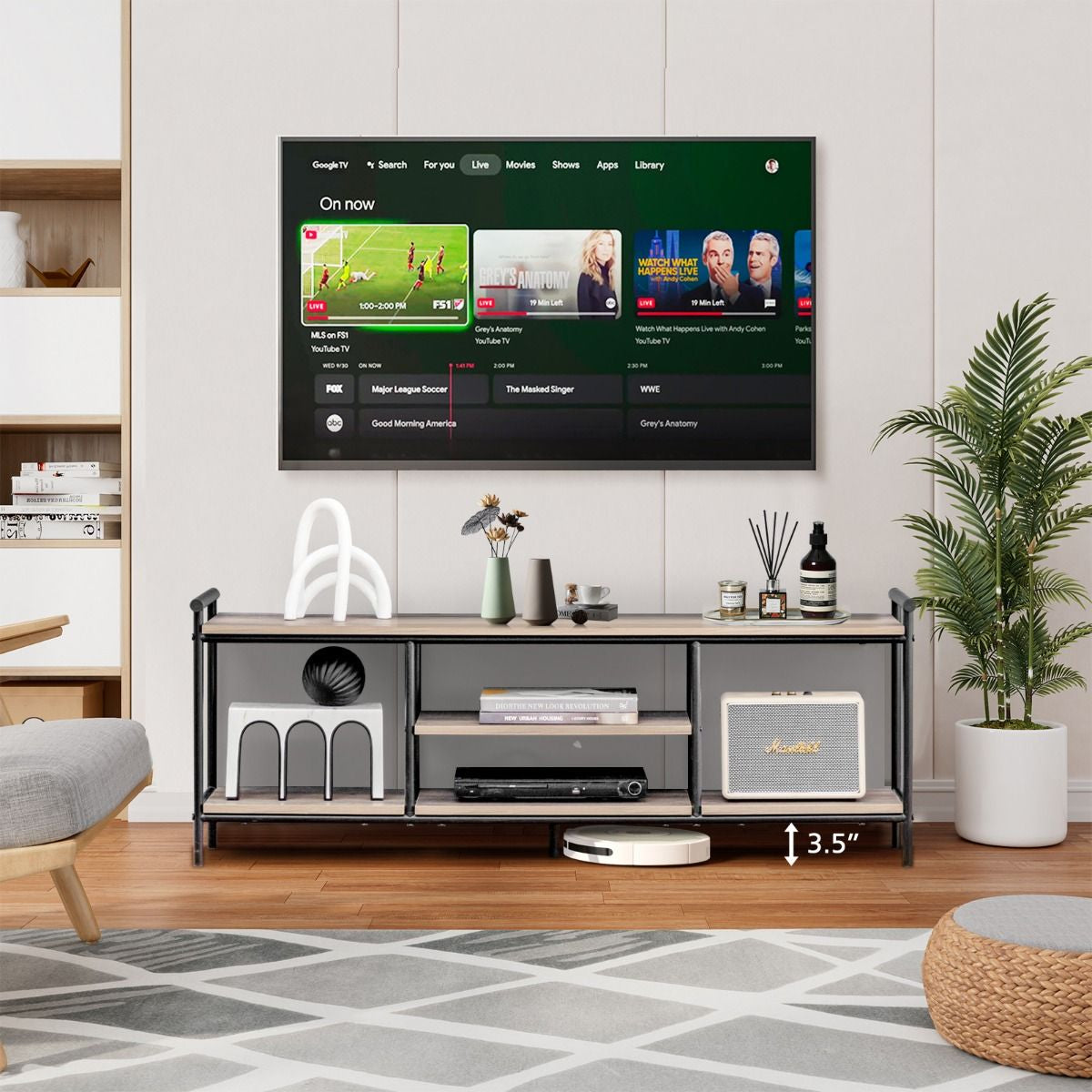 Meuble TV pour Téléviseurs jusqu'à 152,4 cm avec Étagères de Rangement pour Salon Chambre Salle de Réception