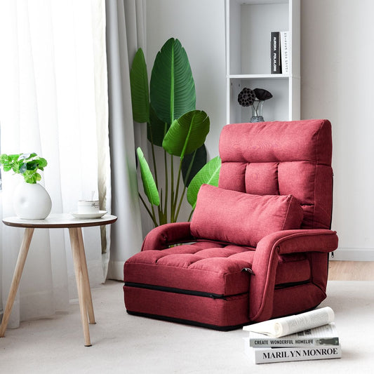 Fauteuil Convertible Chauffeuse Convertible 1 Place en Tissu avec Oreiller 5 Positions Rouge