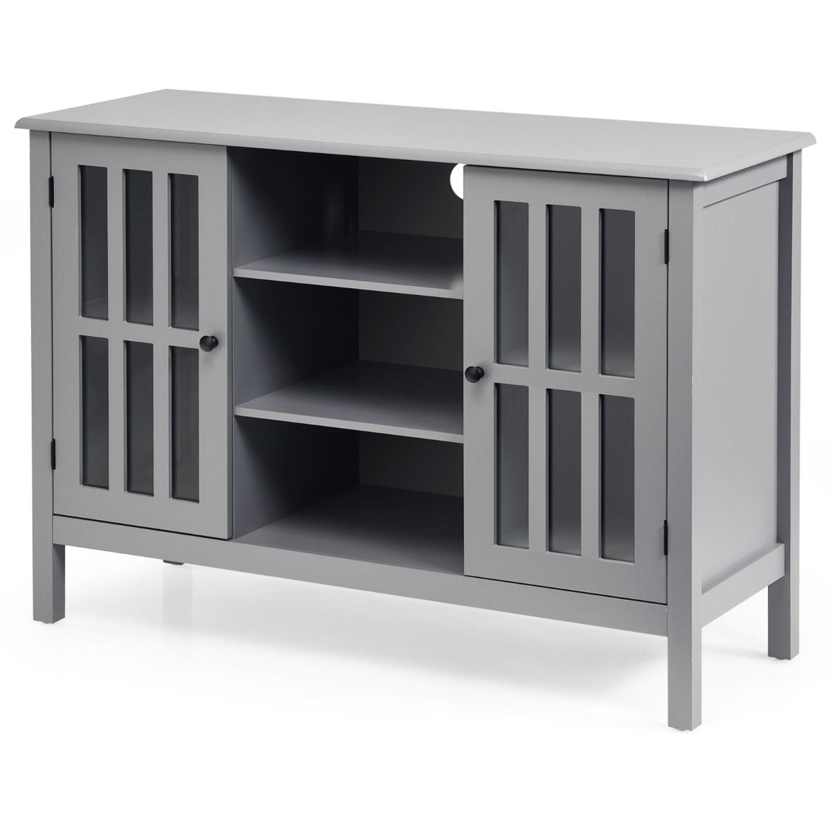 Meuble TV Support TV avec Rangement 3 Etagères, Banc TV 109 x 39,5 x 77 CM Style Simple et Contemporain Gris