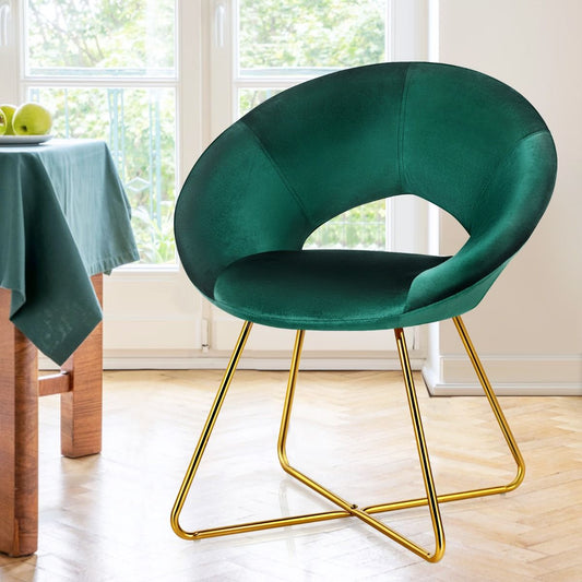 Chaise de Salle à Manger Fauteuil en Velours Pieds en Métal Doré Style Scandinave Moderne Vert Foncé