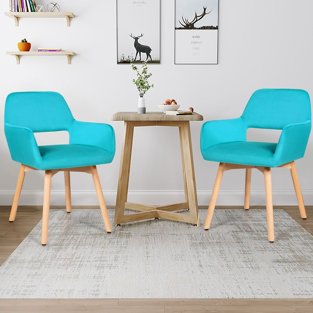 Lot de 2 Chaises avec Accoudoirs et Coussin Rembourré Chaises de Loisirs avec Pieds en Hêtre Bleu