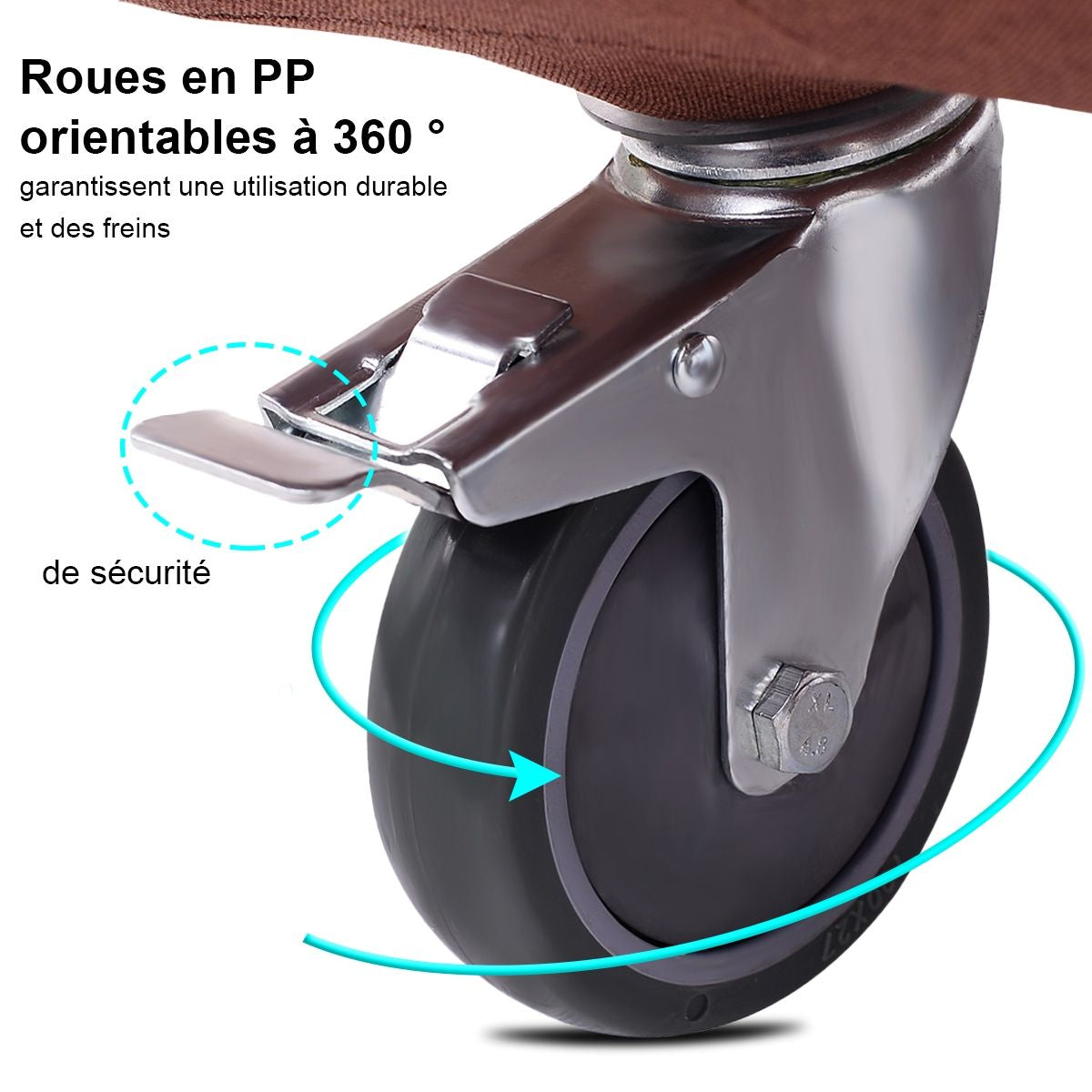 Fauteuil Convertible avec Accoudoirs et Dossier Réglable Rembourré par Éponge Roue avec Frein Brun