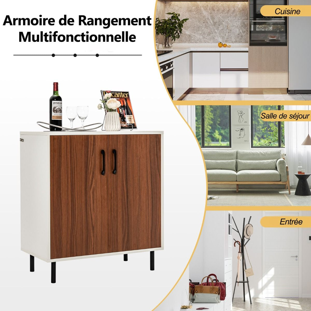 Buffet Bas avec Étagère Réglable à 5 Positions 72 x 40x 80,5 CM Meuble de Rangement pour Cuisine Style Moderne