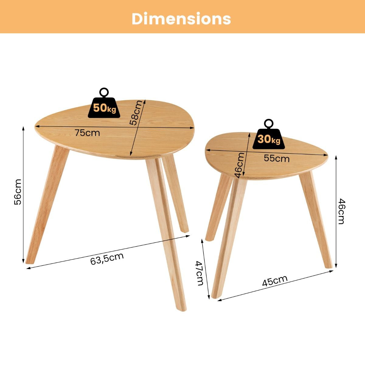 Lot de 2 Tables Basses Gigognes en Bois Table d’Appoint avec Coussinets Antidérapants Combinaison Libre pour Salon Chambre