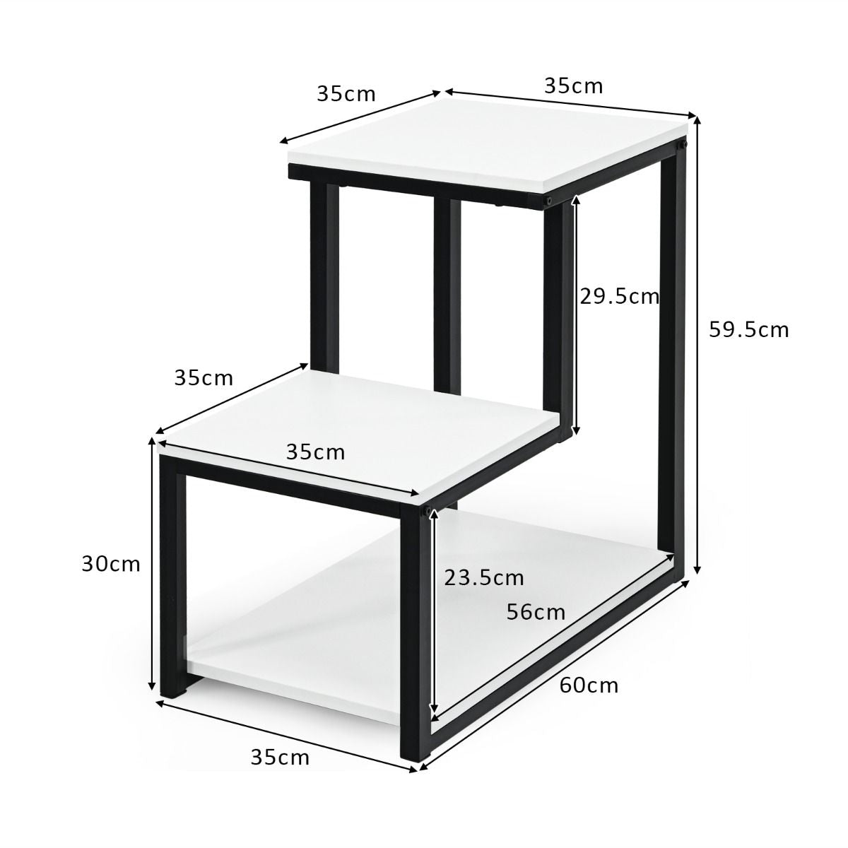 Bout de Canapé Table d’Appoint en Bois avec 3 Couches 60 x 35 x 59,5 CM de Style Industriel pour Salon Chambre Bureau