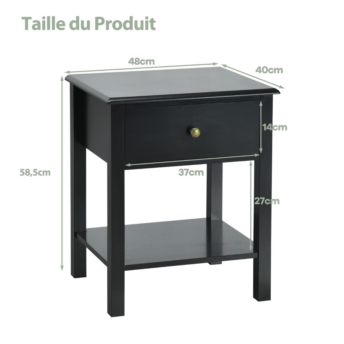 Table de Chevet Style Moderne Simple 48 x 40 x 58 CM noir